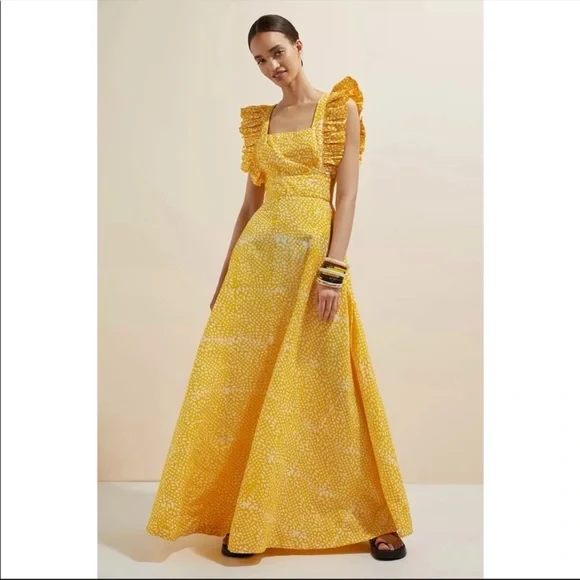 anthropologie ruffled maxi dress BHLDN Charlotte Chiffon Ruffle Maxi Dress